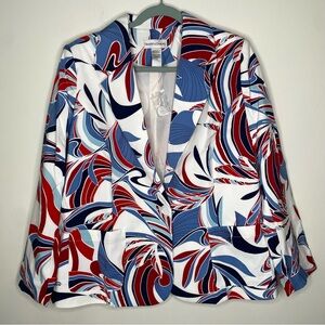 NWOT Draper’s & Damon’s Pop Art  Abstract Floral Blazer Red White and Blue Sz L